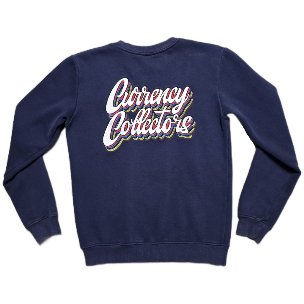 Tulones‎ Retro Double Sided Sweatshirt Mens M Blue Crewneck Currency Collectors